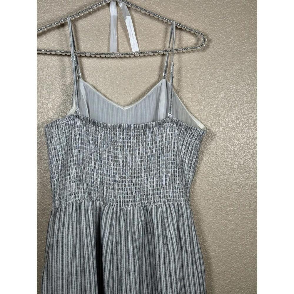 American Eagle Jumpsuit Women Sz XL  Gray White Linen Cotton Belted Lined - Picture 8 of 9